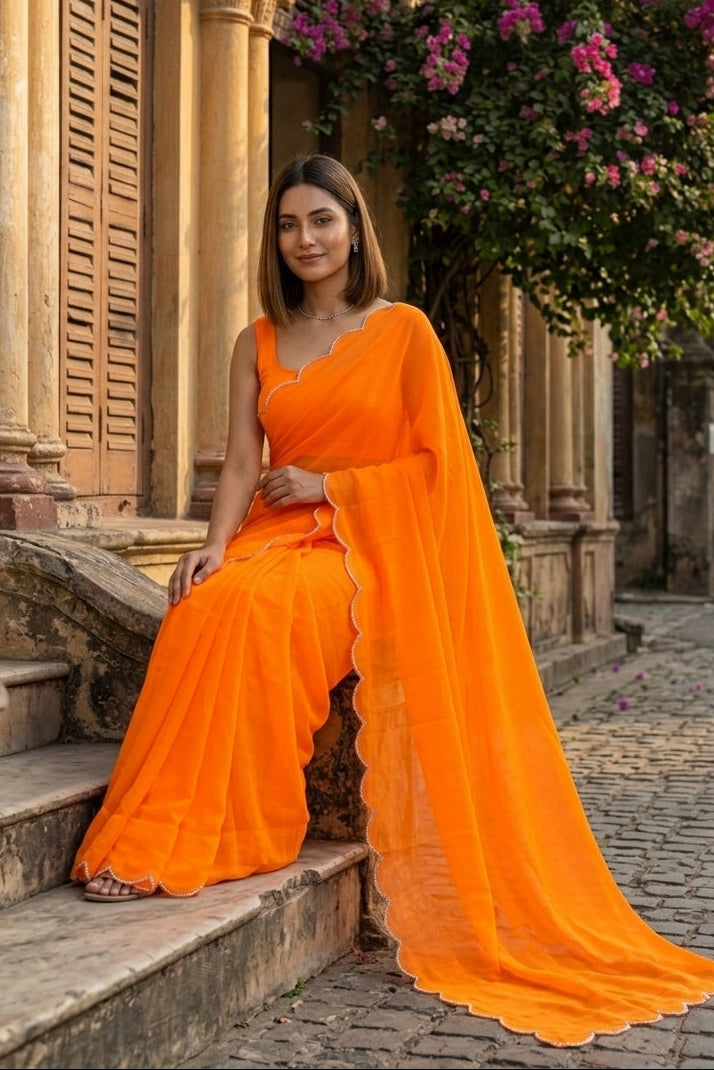 Tangerine Twist Chiffon Saree