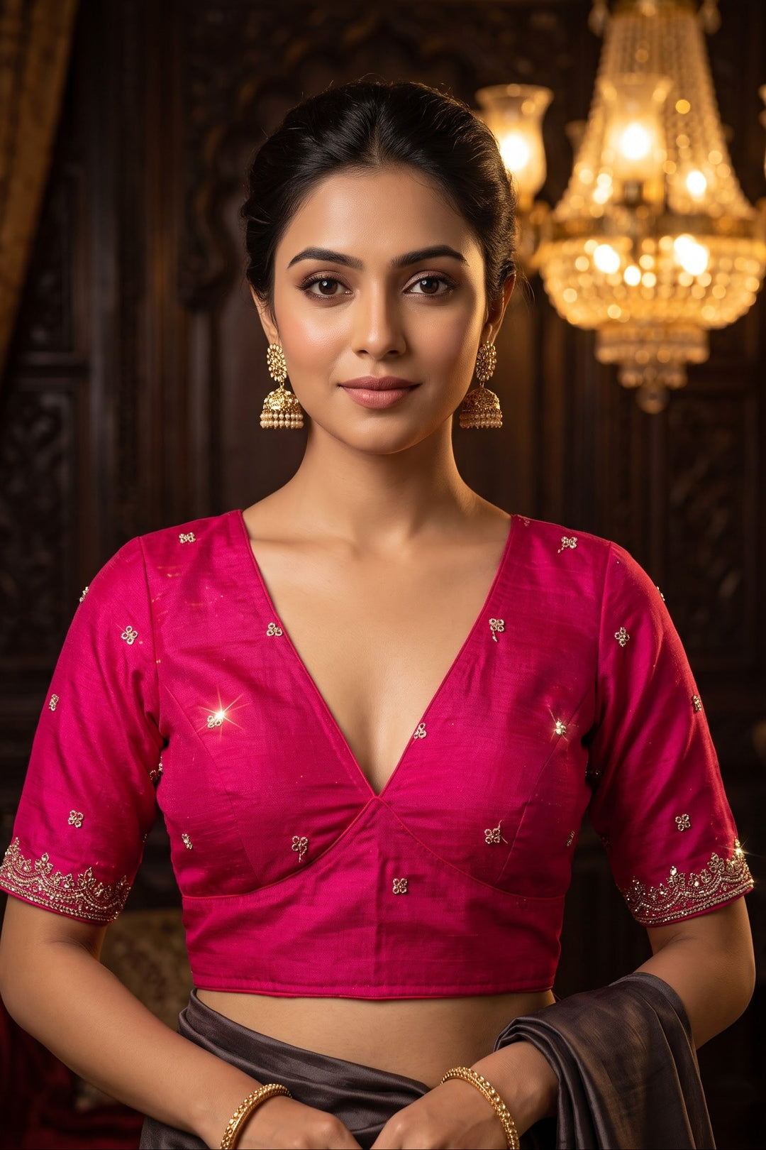 Falling For Florals Vichitra Silk Blouse