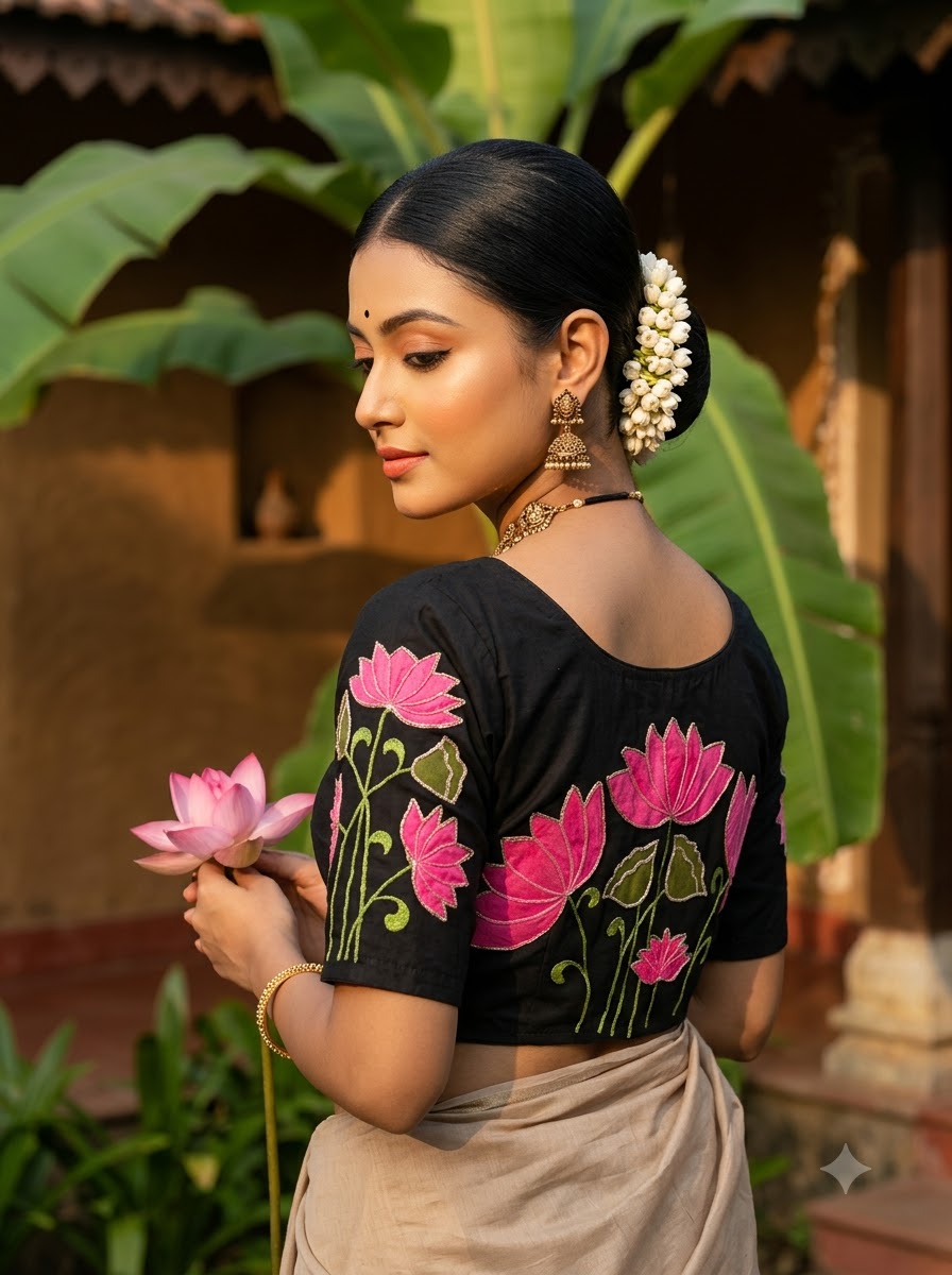 Shantimaya - Lotus Appliqué Katdana Designer Blouse