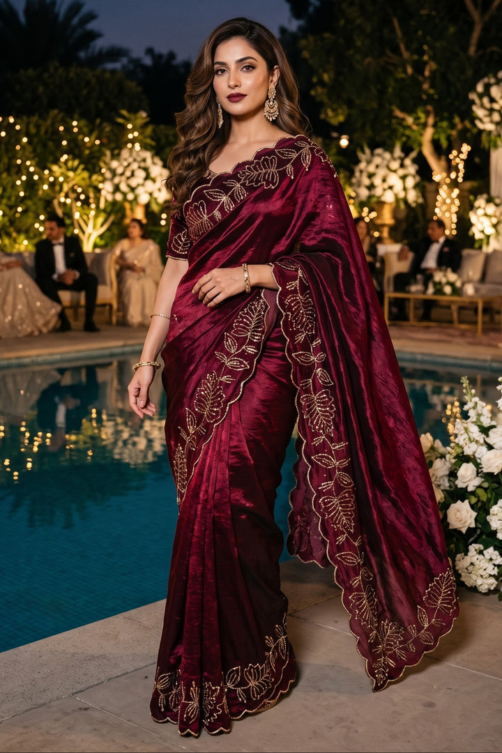 Slay in Sparkle Fandy Silk Saree with Cutdana Work