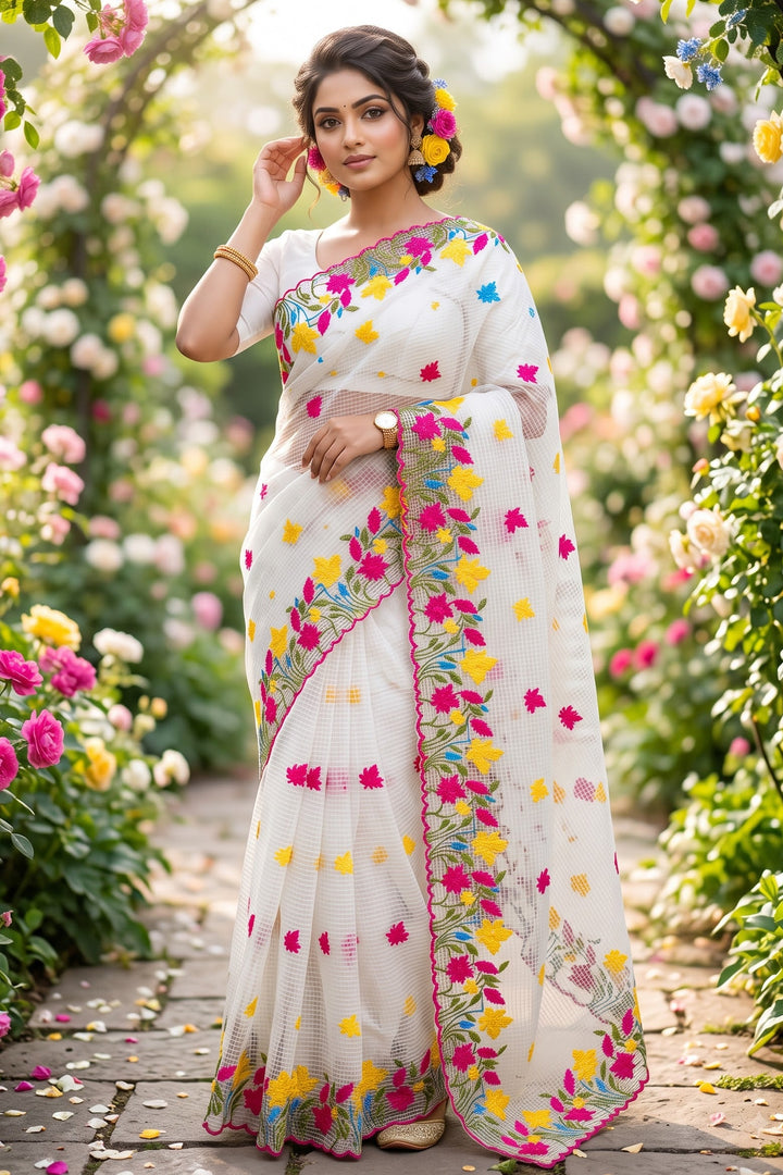 Parijat  Kota Saree With Embroidery Work