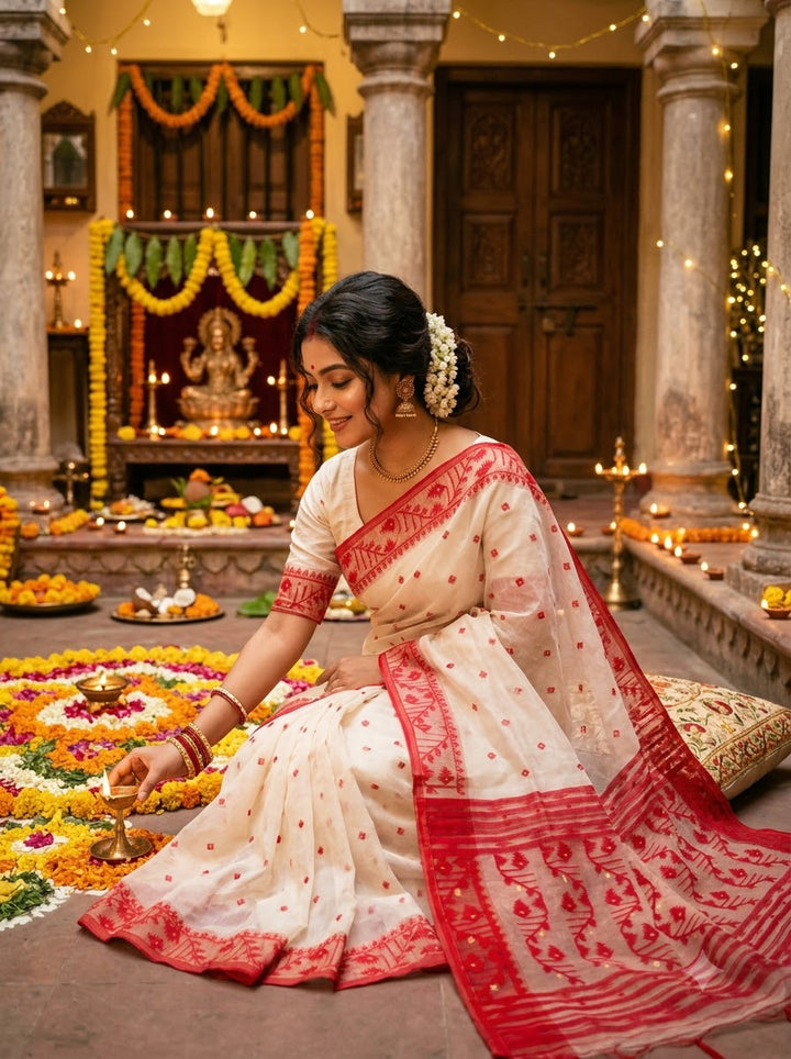 Ektu Bikel Karat Dhakai Jamdani Saree