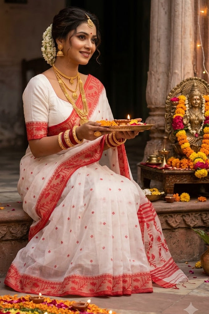 Ektu Bikel Karat Dhakai Jamdani Saree