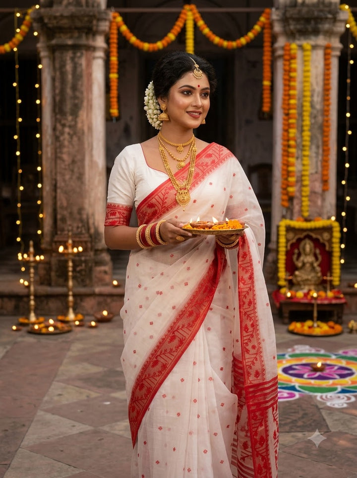 Ektu Bikel Karat Dhakai Jamdani Saree