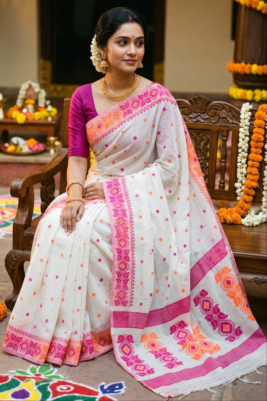 Rajmohini Exclusive Semi Tassar Jamdani Saree