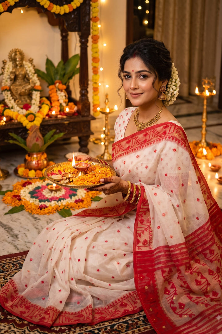 Ektu Bikel Karat Dhakai Jamdani Saree