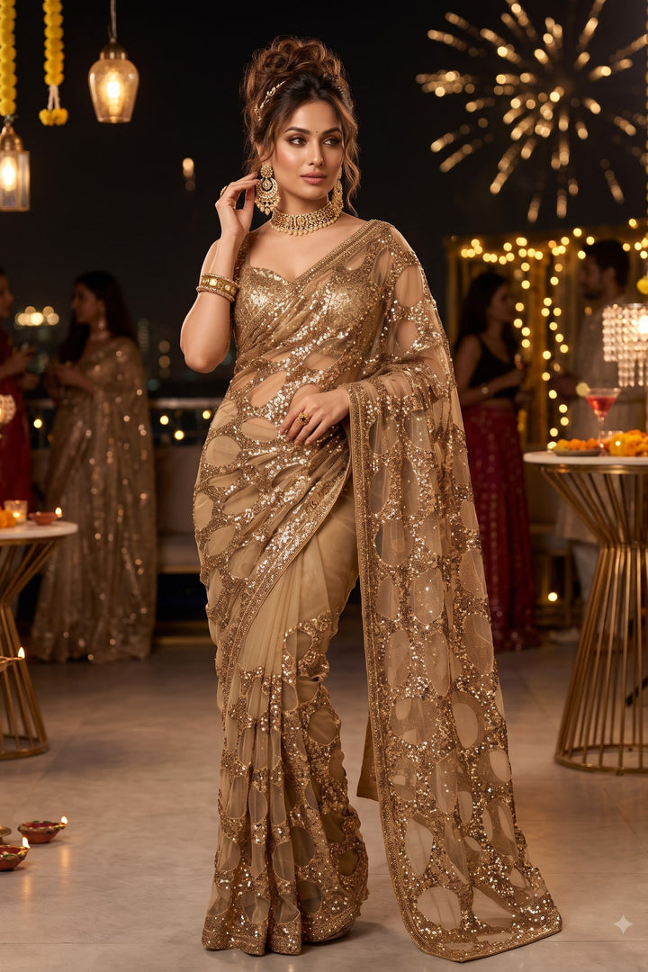 Celestial Gold Net Saree