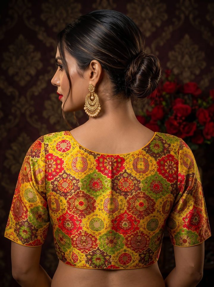 Crown on Repeat – Meenakari Katan Silk Banarasi Designer Blouse