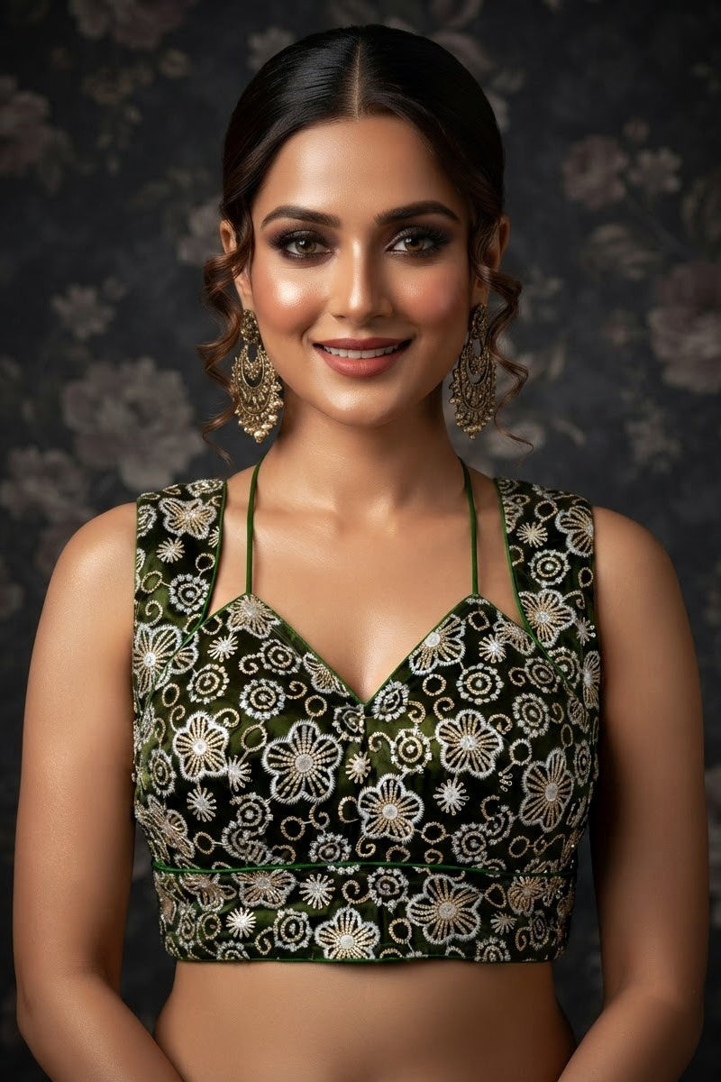 The Glam Edit Vichitra Silk Embroidered Blouse