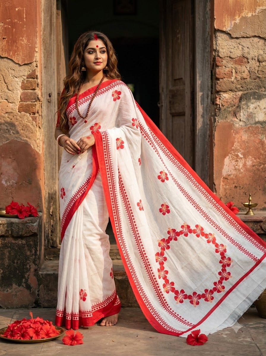 Debi Aradhana Mul Cotton Saree with Print Work