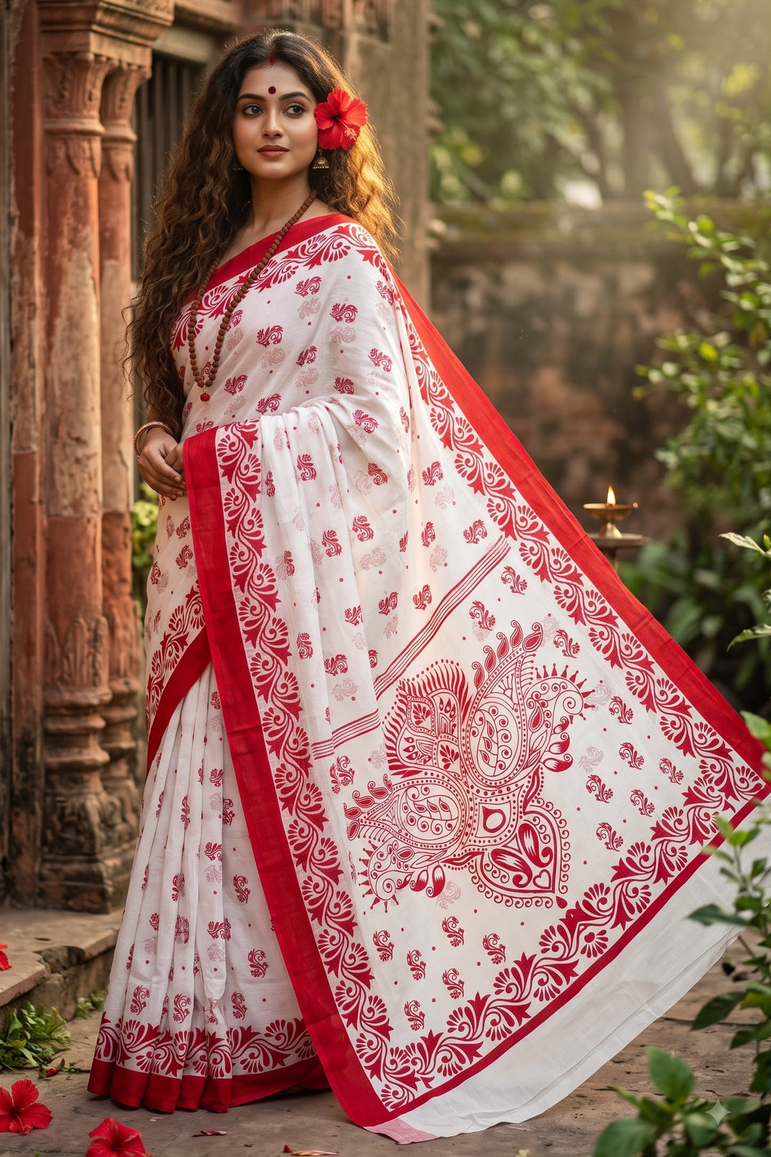 Sharod Shree Mul Cotton Saree with Print Work