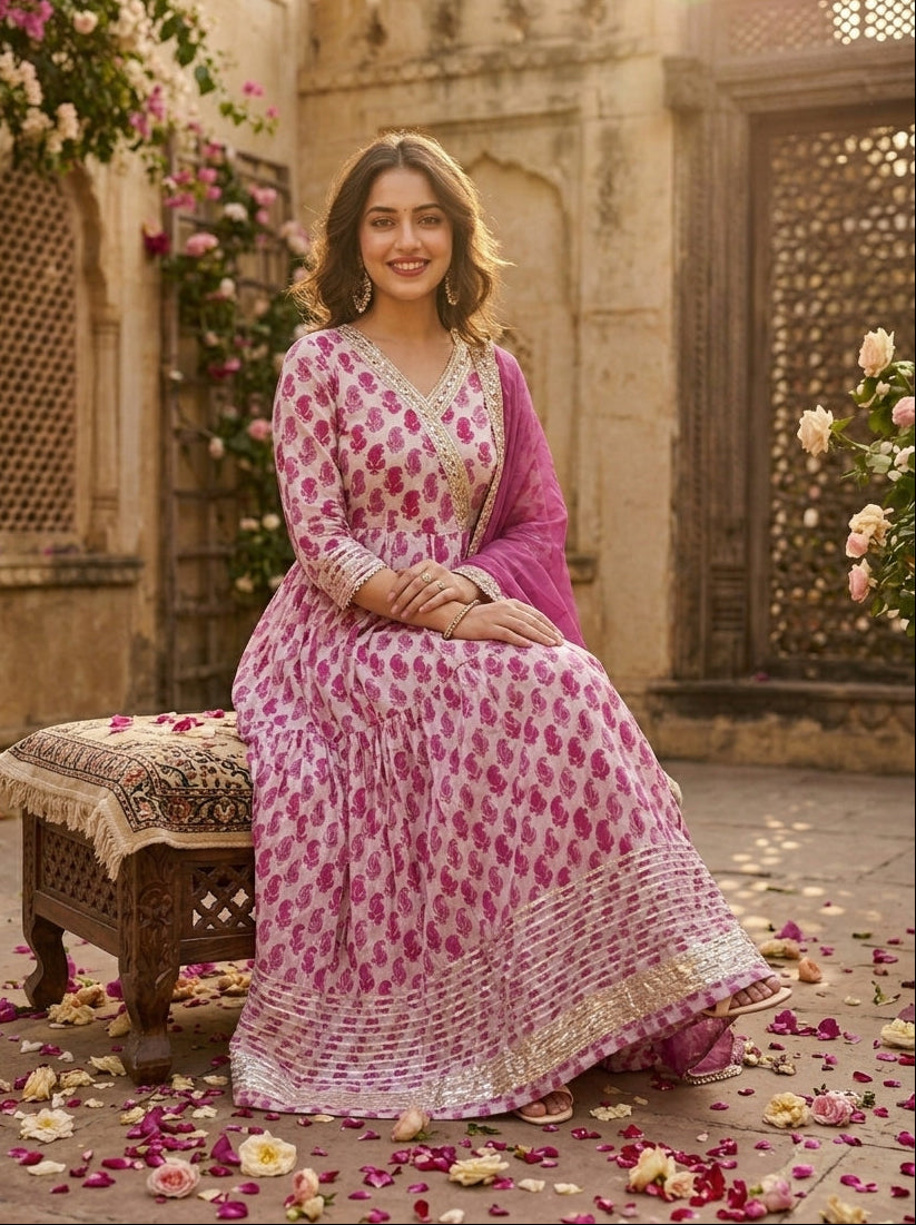 Pink Shadow Cotton Kurti Set