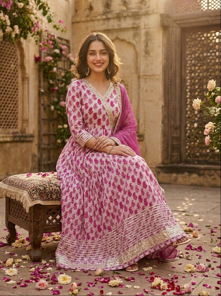 Pink Shadow Cotton Kurti Set