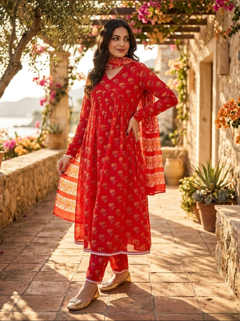 Very Cherry-Anarkali Kurti Set