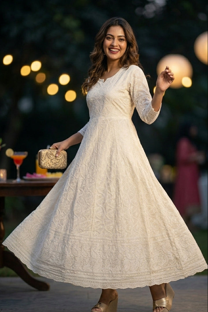 White Chikankari Kurti Set(No Dupatta)