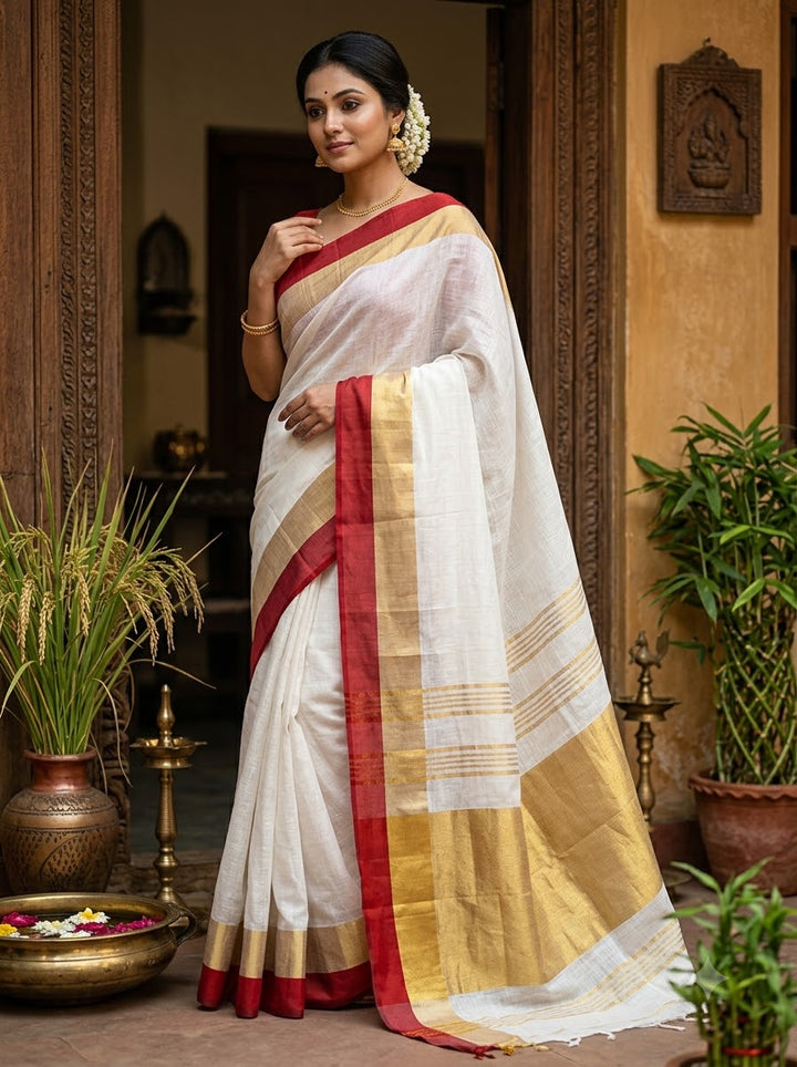 Cloudy Lily Pure Handwoven Linen Saree