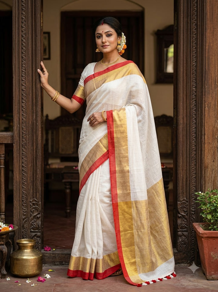 Shonar Rekha – Pure Handwoven Linen Saree