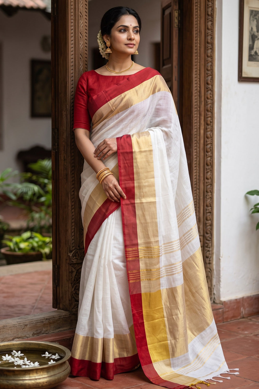 Cloudy Lily Pure Handwoven Linen Saree