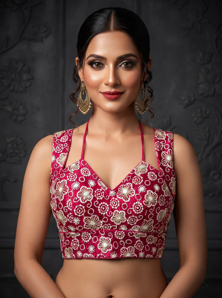 The Glam Edit Vichitra Silk Embroidered Blouse