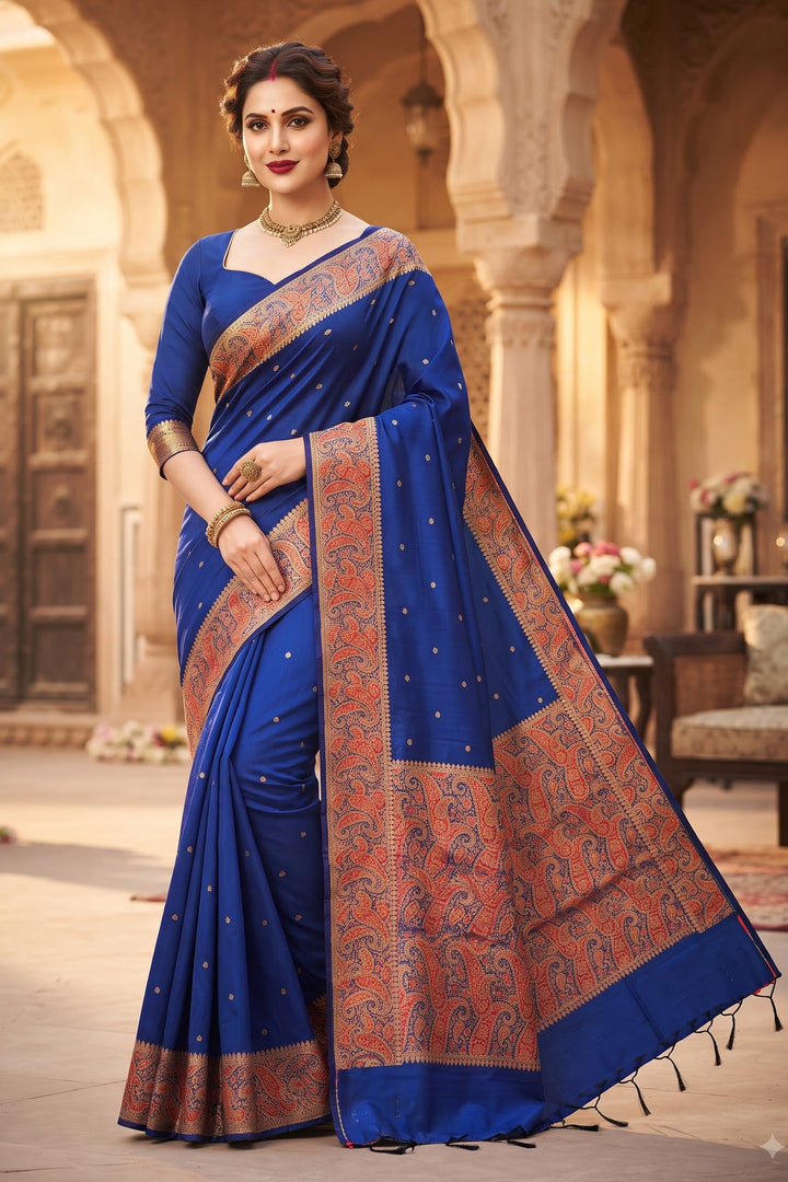 The Sovereign Scarlet Banarasi Muga Katan Silk Saree
