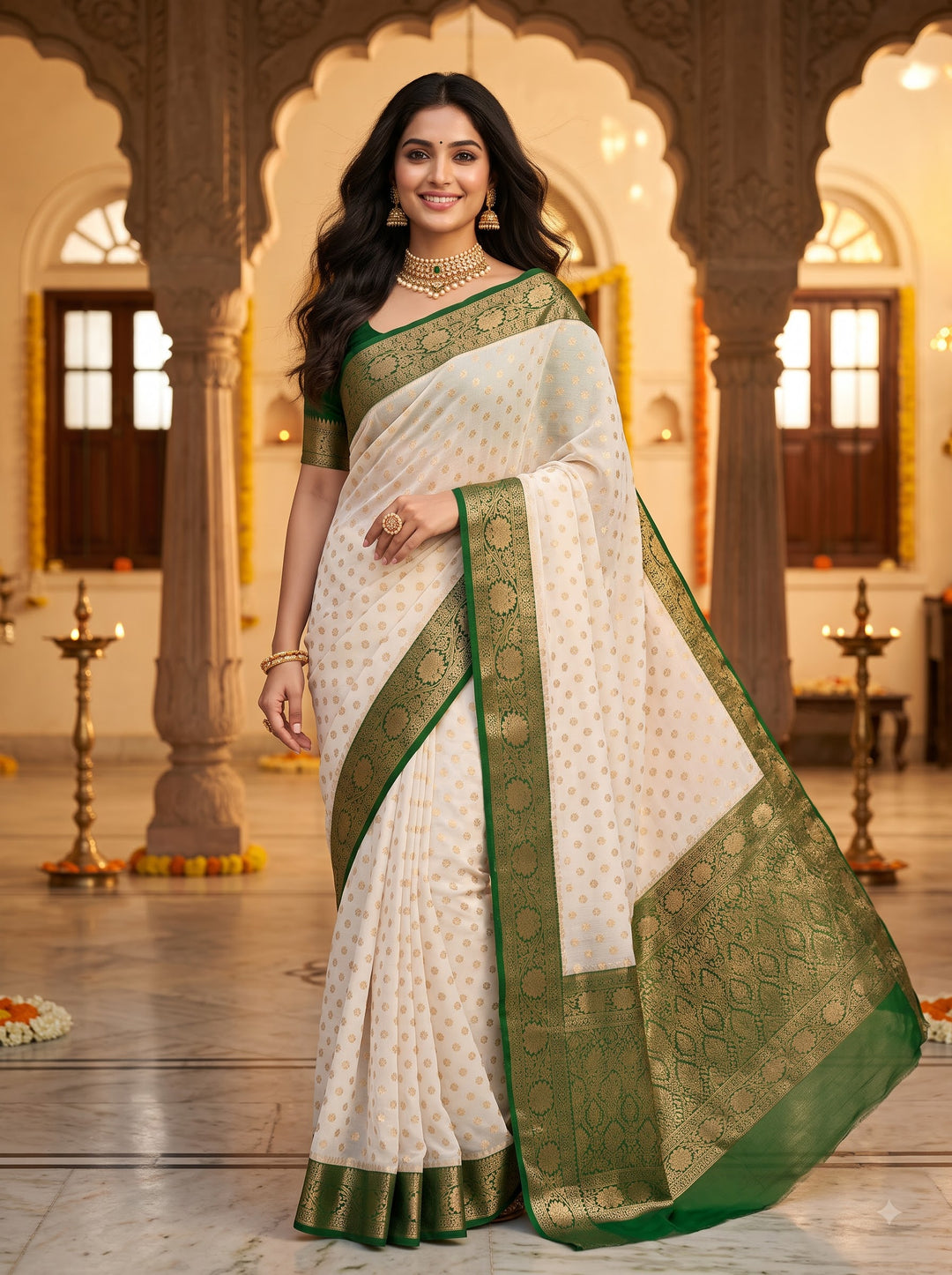 Deepavali Shringar- Banarasi Semi Georgette Soft Silk  Saree