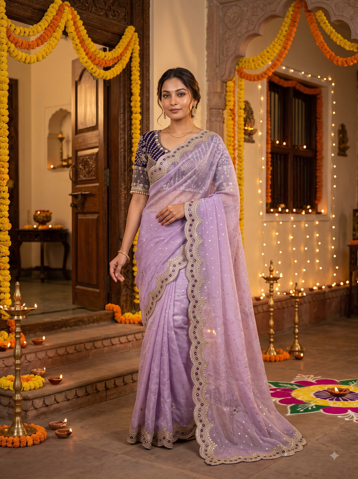 All That Glitters – Sequin & Zari Embroidered Frendy Satin Silk Saree