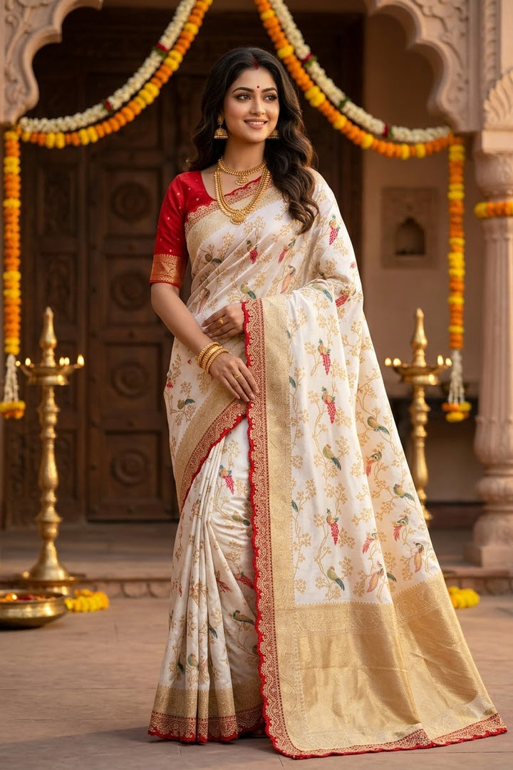 Rajrani Khaddi Georgette Designer Saree with Scallop Border
