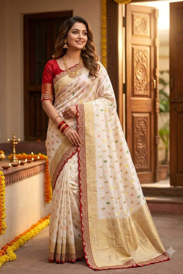 Rajrani Khaddi Georgette Designer Saree with Scallop Border