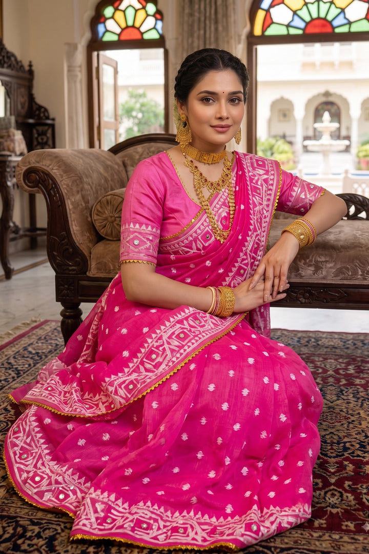 Sonar Alo  Katdana Jamdani Saree(Dark Golapi)