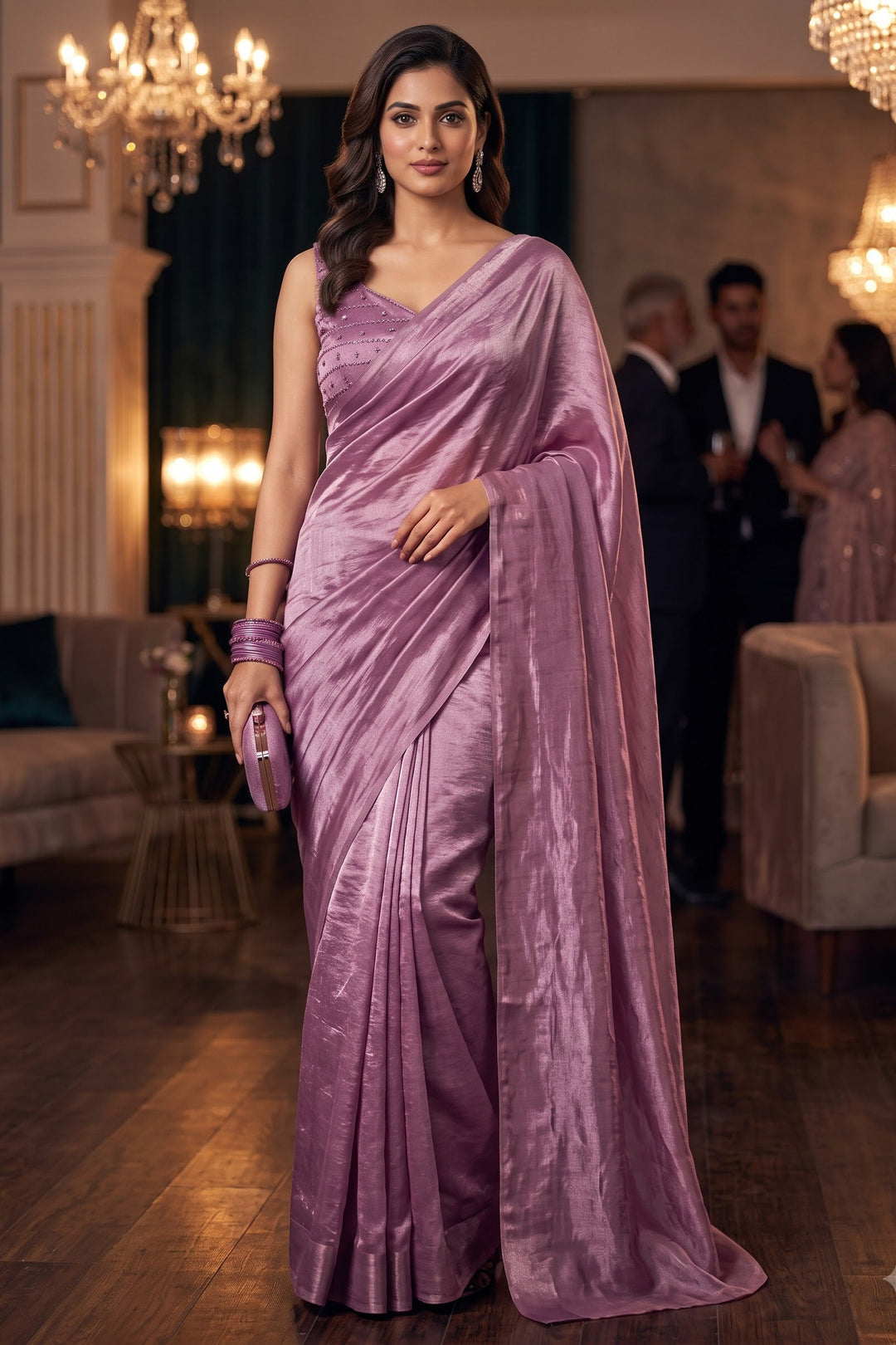 Night Out Glam Satin Silk Saree