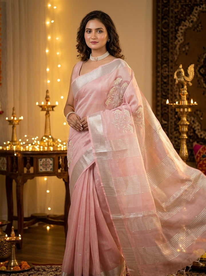 Pearl Of Ribbon (Pure Tissue Linen Saree)