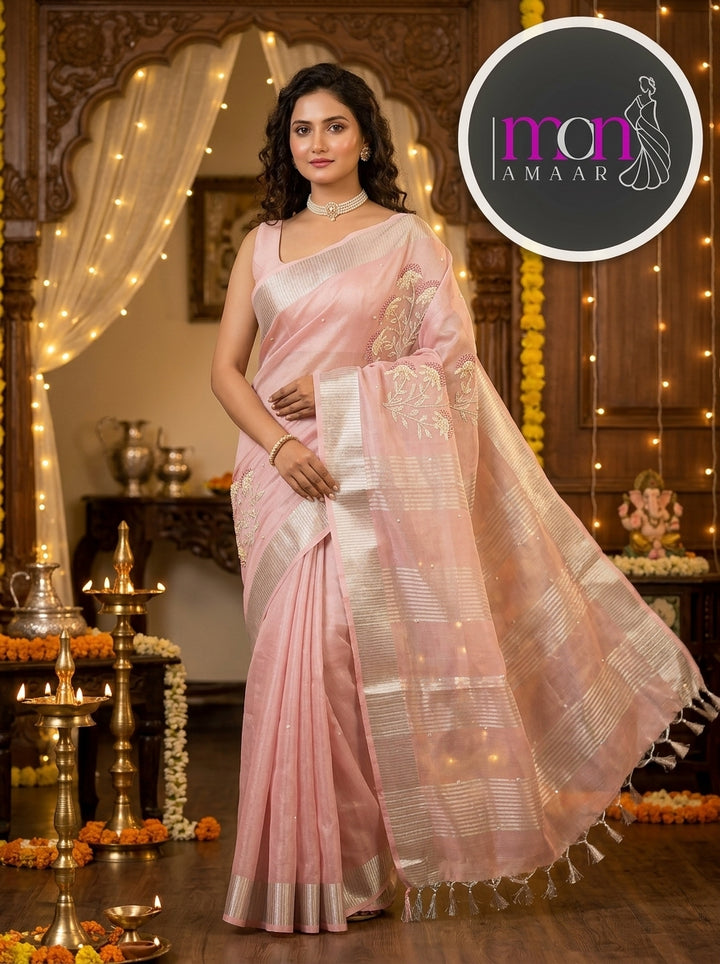 Pearl Of Ribbon (Pure Tissue Linen Saree)