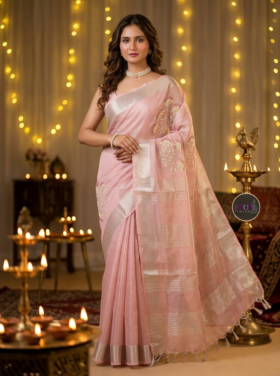Pearl Of Ribbon (Pure Tissue Linen Saree)