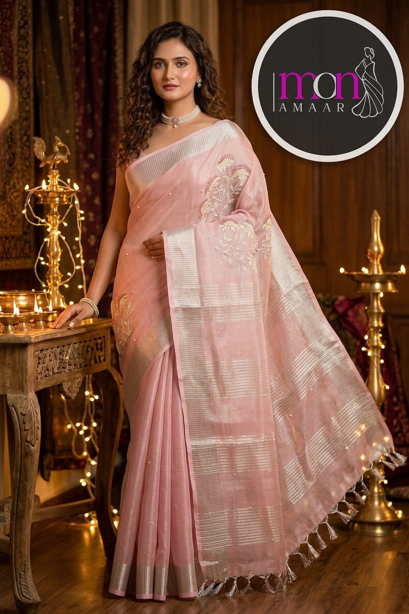 Pearl Of Ribbon (Pure Tissue Linen Saree)