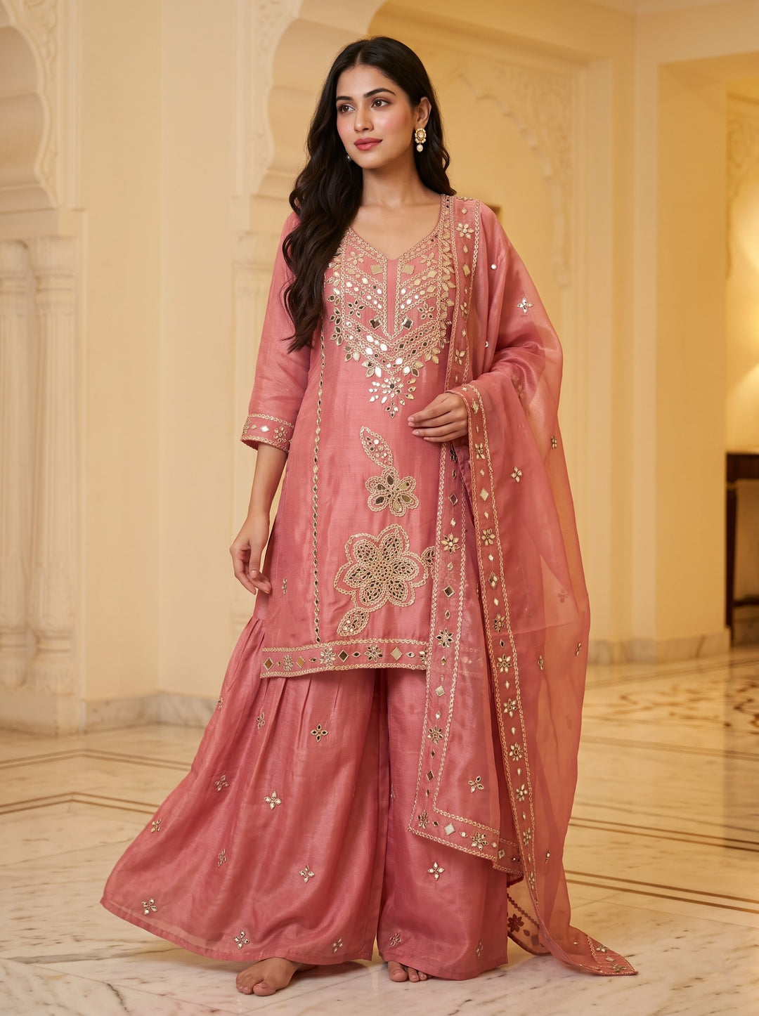 Blush Enigma - Mirror work Designer Suit set