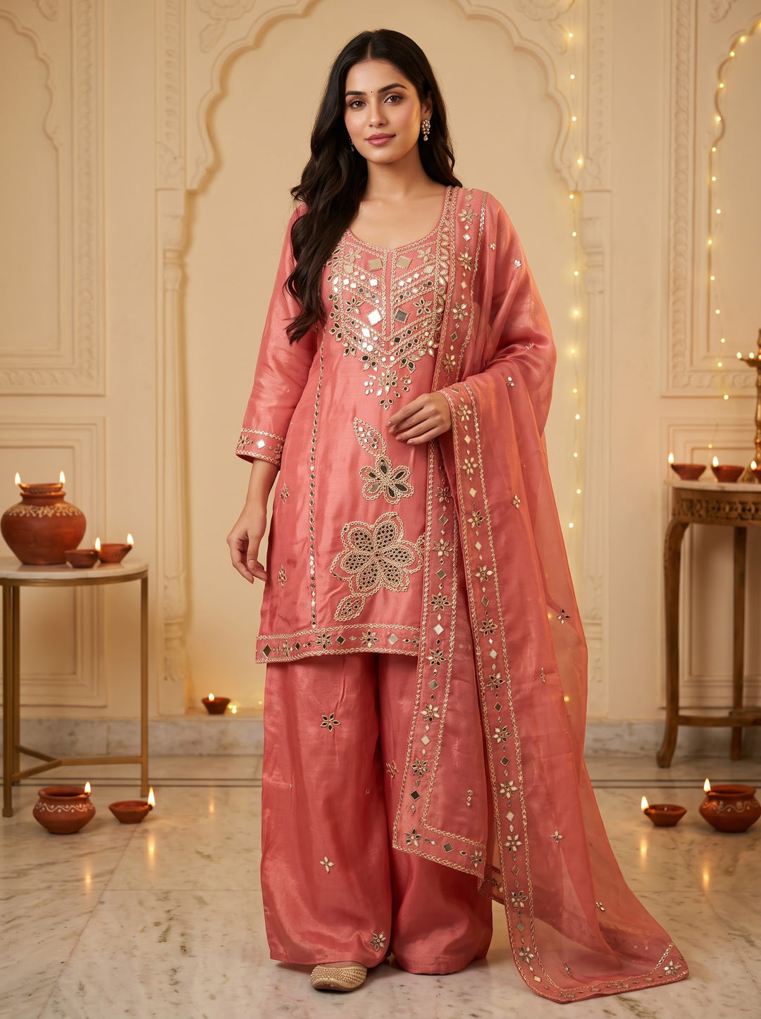 Blush Enigma - Mirror work Designer Suit set