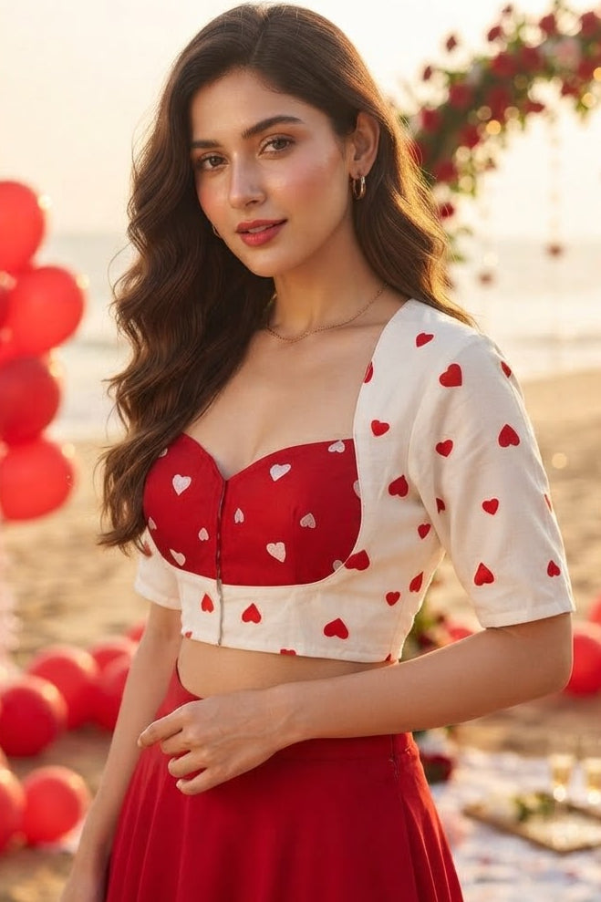 Secret Love Heart Embroidery Designer Blouse