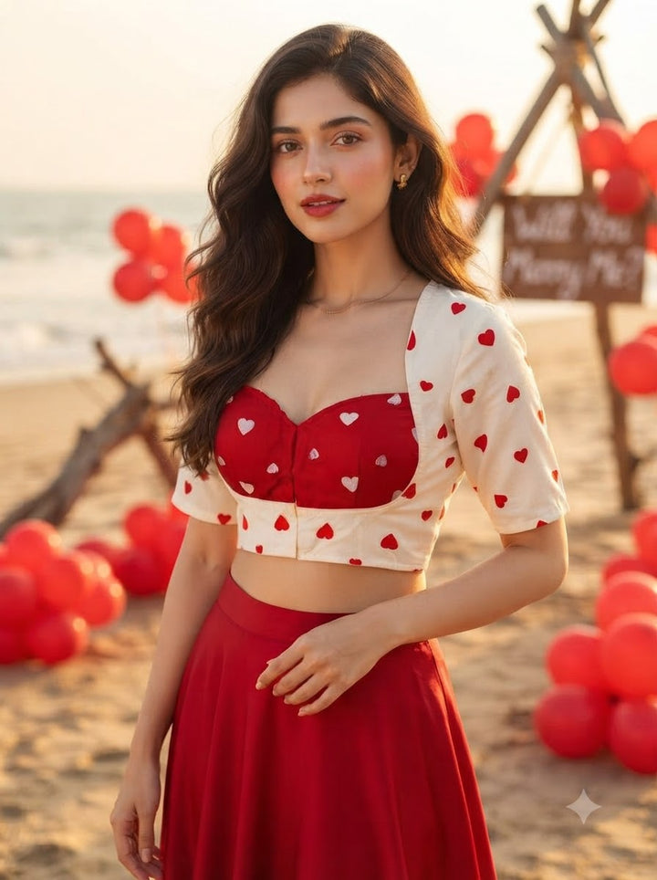 Secret Love Heart Embroidery Designer Blouse