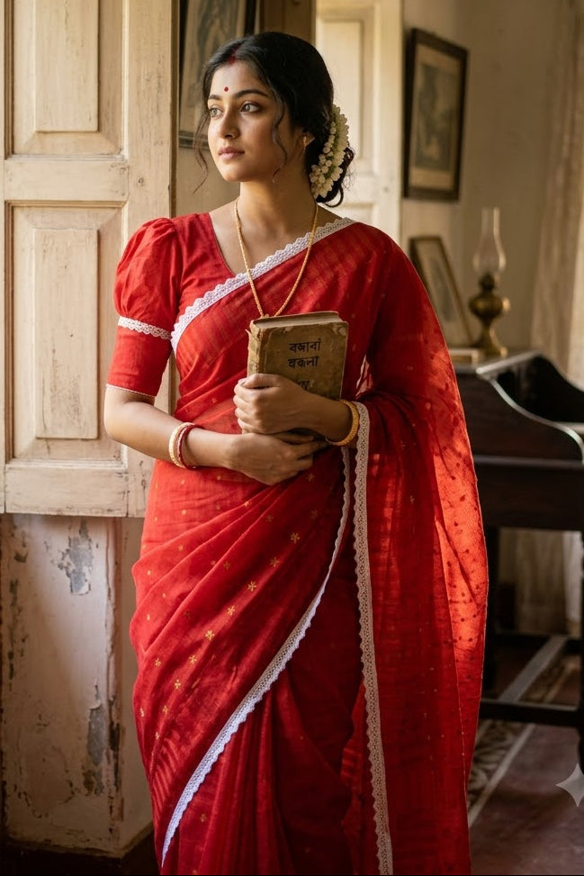 Binodini Bengal Jamdani Saree(Red)