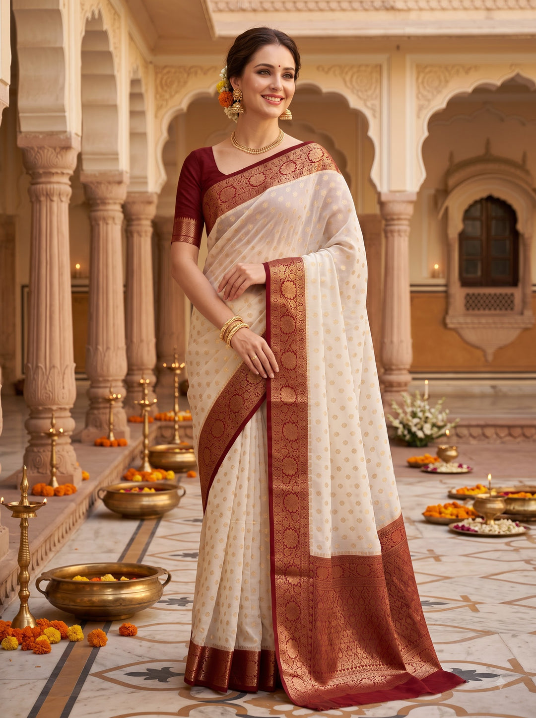 Deepavali Shringar- Banarasi Semi Georgette Soft Silk  Saree