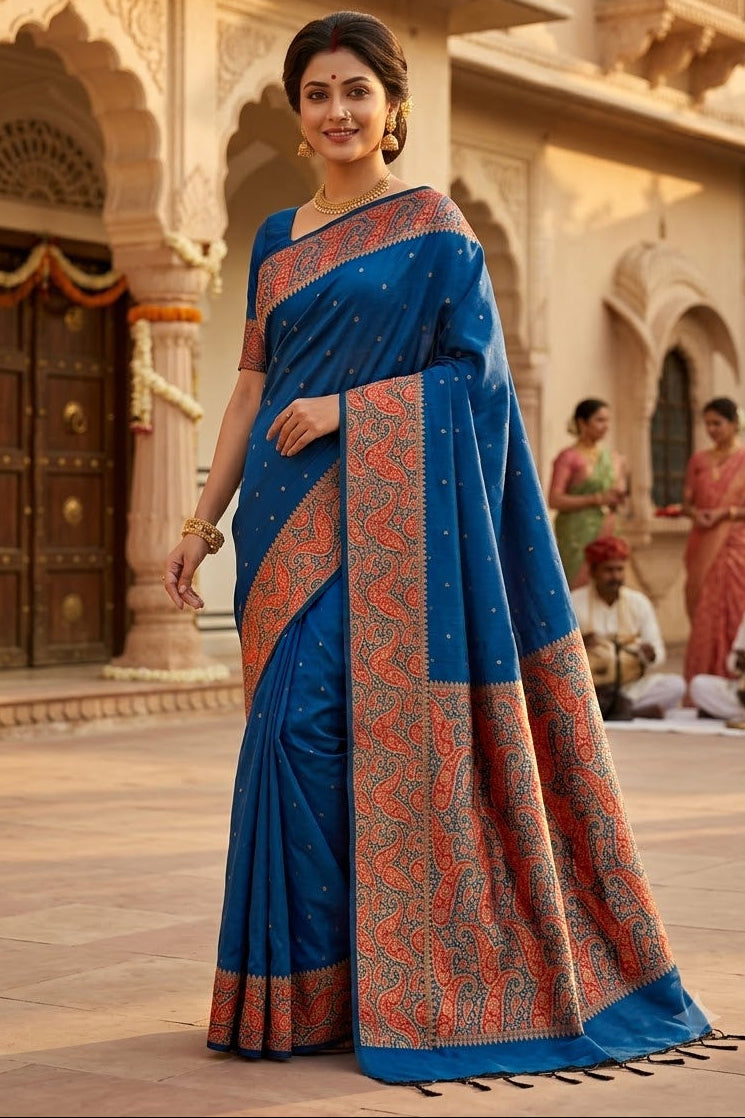 The Sovereign Scarlet Banarasi Muga Katan Silk Saree