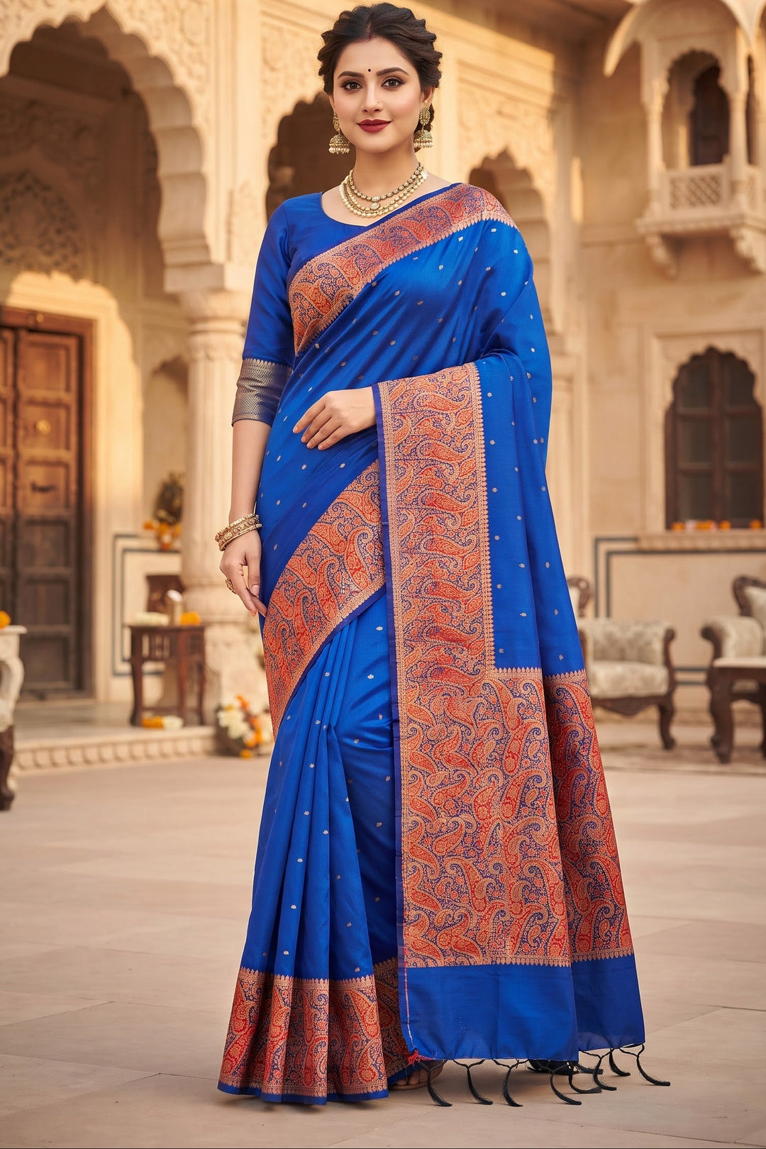 The Sovereign Scarlet Banarasi Muga Katan Silk Saree