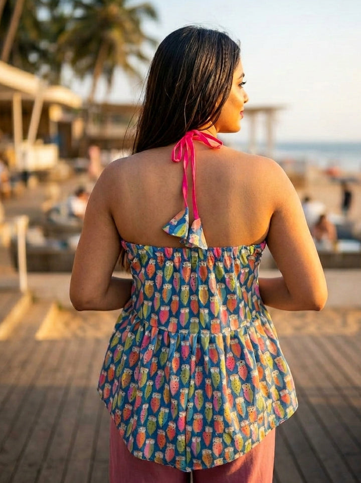New Edition Halter Tie-Back Peplum Top(Plus Size)
