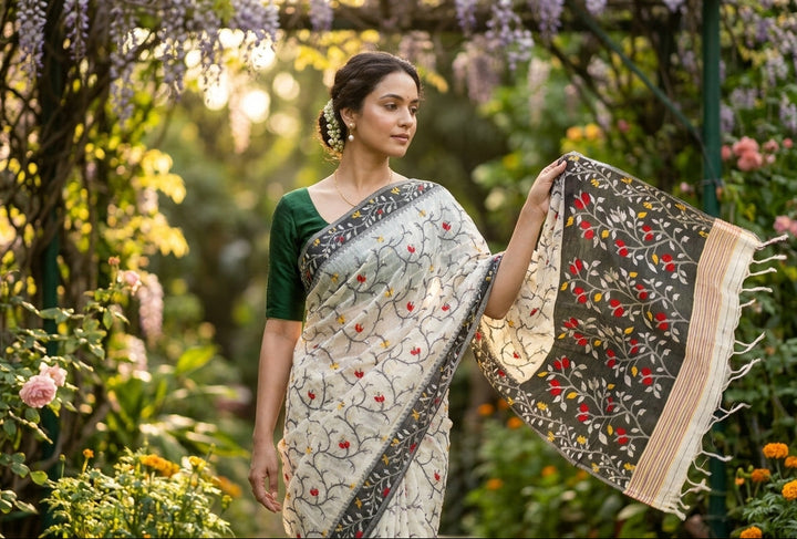 Kolkata Komol Cotton Silk Saree ( Black)