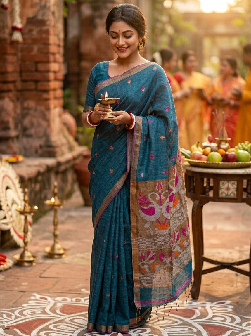 Aponjon Pure Linen Jamdani Saree