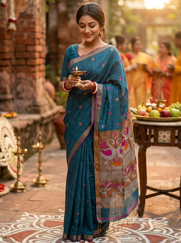 Aponjon Pure Linen Jamdani Saree