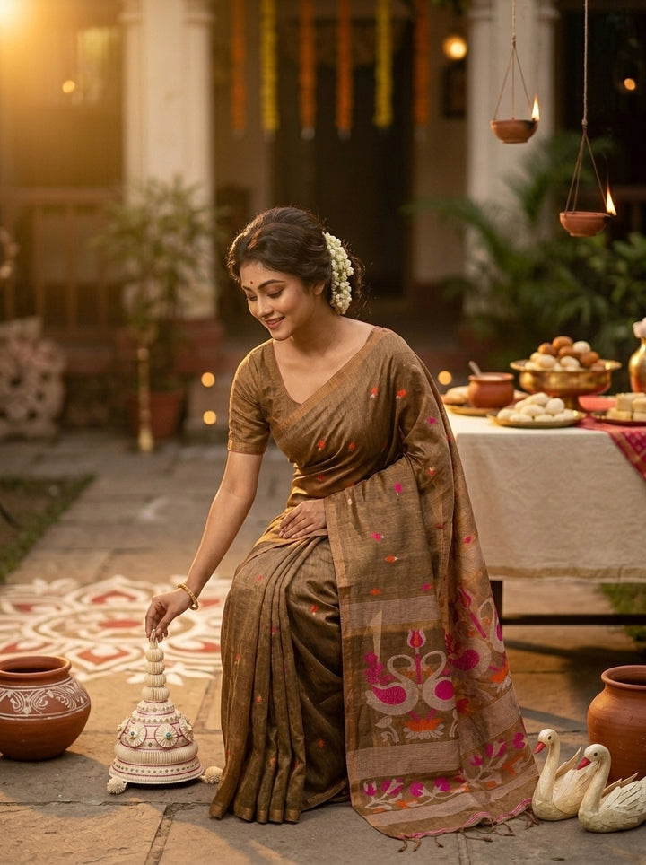 Aponjon Pure Linen Jamdani Saree