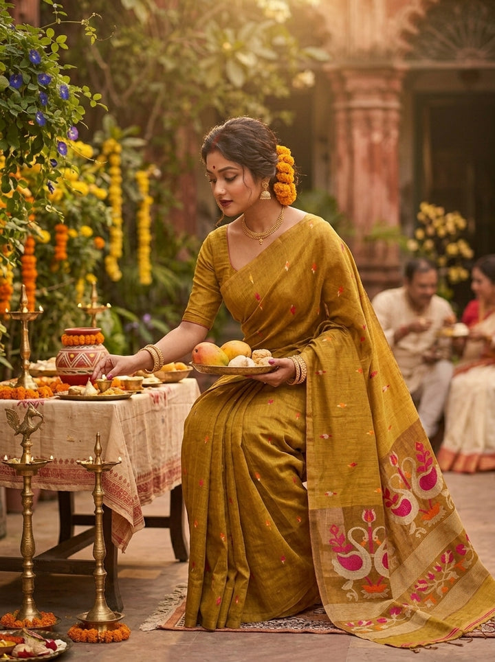 Aponjon Pure Linen Jamdani Saree