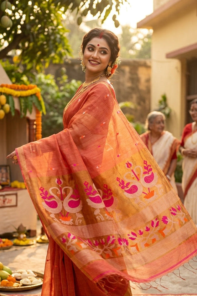 Aponjon Pure Linen Jamdani Saree