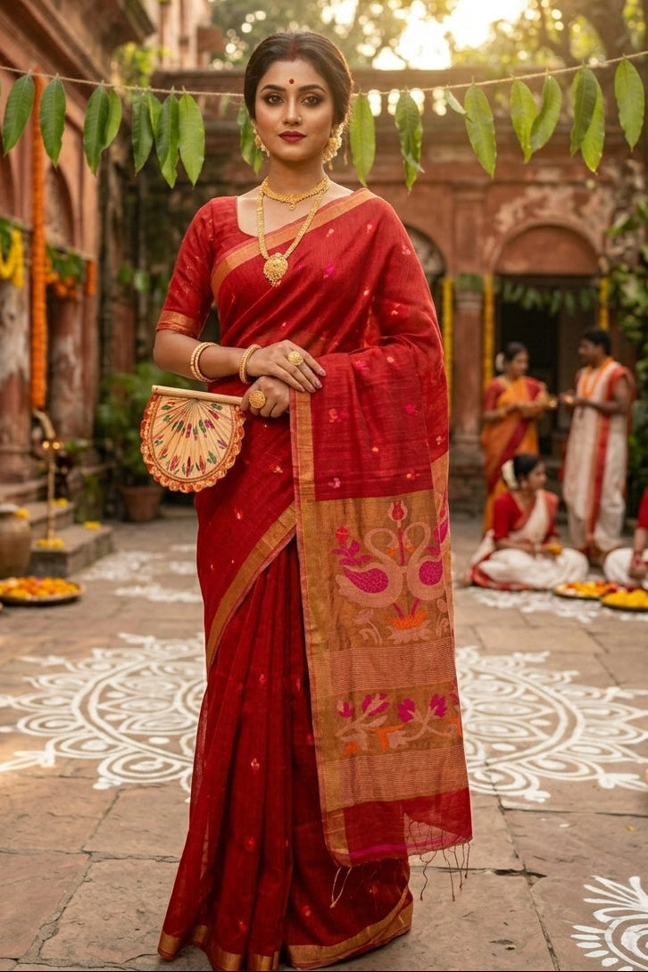 Aponjon Pure Linen Jamdani Saree